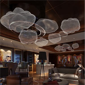 金属云朵吊饰铁艺祥云商场天花板大堂空中吊顶装饰中庭铁丝云美陈