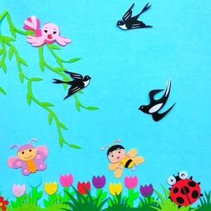 幼儿教室墙面装饰不织布手工立体墙贴仿真柳条燕子春天主题墙帖