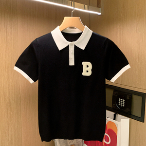 韩国时尚男士拼色短袖t恤 夏季时髦青年字母贴绣休闲针织polo衫男