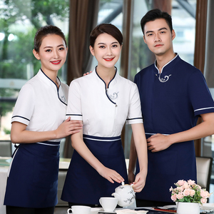 酒店餐饮服务员工作服短袖女中式餐厅饭店火锅店酒楼员工服装夏季