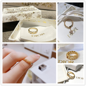 代购dior/迪奥戒指新款经典字母logo镶钻星星吊坠 cd珍珠女士对指