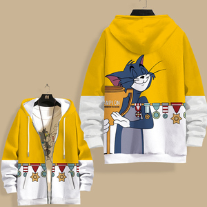 秋季卫衣男士连帽猫和老鼠联名卡通ins潮流外套薄款大码情侣衣服