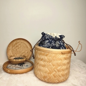 竹编茶叶罐茶篓圆形手提普洱茶盒带盖竹蓝子竹楼竹罗筐摘茶叶包装