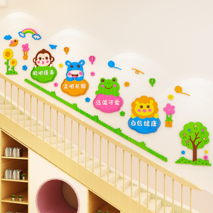 幼儿园楼梯环创主题文化墙面装饰卡通3d立体贴画走廊过道环境布置
