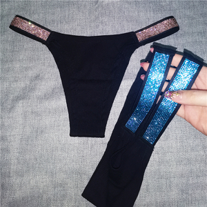 欧美性感带钻螺纹棉内裤女士运动透气低腰t裤高叉水钻丁字裤无痕