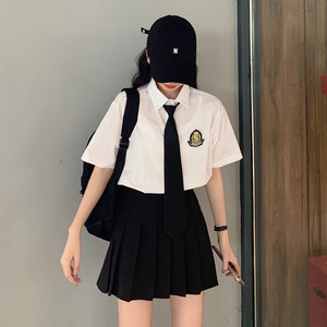 校服领带衬衫百褶裙套装女夏季韩版小个子显高两件套学生jk制服裙