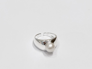 韩国东大门代购ouioui银饰 纯银淡水珍珠开口镜面戒指