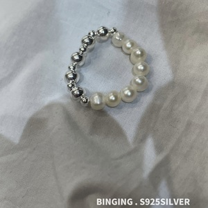 韩国东大门代购momo银饰 纯银淡水珍珠双拼弹力珠戒指