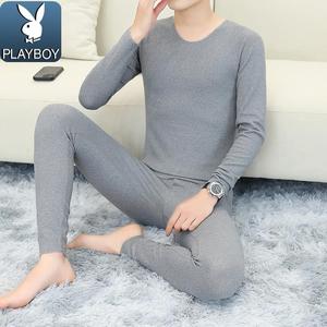 PLAYBOY/花花公子冬季男士德绒秋衣秋裤V领紧身加绒加厚低领打底