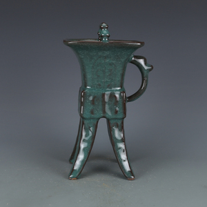 宋官窑绿釉冰片爵杯 古董古玩仿古瓷器收藏品摆件老货旧货