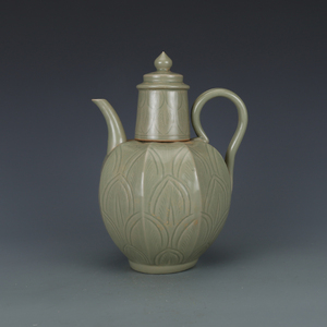 宋越窑秘色瓷刻花酒壶 古董古玩仿古做旧瓷器收藏品摆件老货