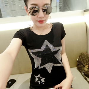 欧洲站纯棉半袖镶钻t恤女潮