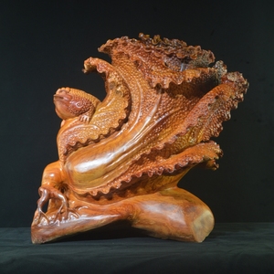 缅甸花梨木白菜木雕红木百财客厅玄关开业摆件实木手工雕刻工艺品