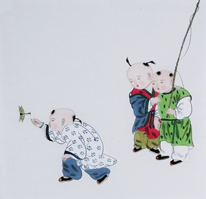 三尺斗方【3】工笔人物 国画 福童福娃童子 字画 手绘 无款