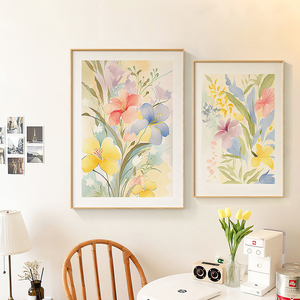 墙蛙餐厅装饰画奶油风客厅沙发背景墙抽象花卉原木风卧室床头挂画