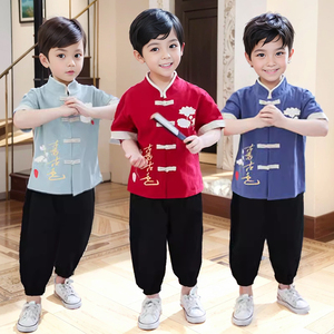 男童汉服儿童唐装短袖夏季套装中国风宝宝民族服装小孩古装演出服