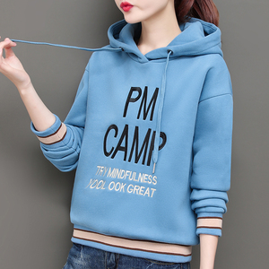 加绒卫衣女2021新款保暖韩版潮ins宽松长袖初秋上衣百搭加厚外套