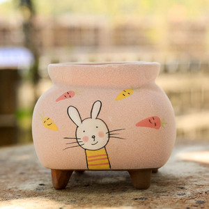 手绘花盆卡通超透气陶瓷可爱粗陶磨砂控形创意清仓大底孔多肉花盆