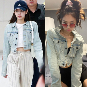 金智妮jennie同款长袖百搭复古小短款牛仔外套女美式夹克2022春秋