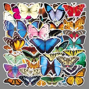 50张蝴蝶贴纸手机旅行箱自行车装饰卡通昆虫可爱绚丽防水涂鸦贴画