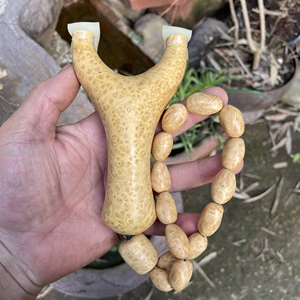 木头弹弓小叶黄杨满花飞虎叉原纯手工制作扁皮筋随形竞技盘玩收藏