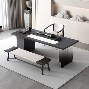 意式轻奢高级感实木茶桌椅组合亚克力新中式岩板茶台茶室空间会客