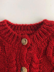 女童韩版新年儿童大红色毛衣开衫春秋新款加厚麻花纹针织外套洋气