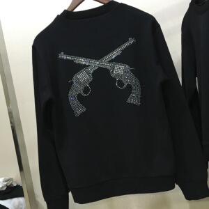 潮牌休闲烫钻双枪嘻哈女装卫衣男女韩版个性炫酷长袖港风街头外套