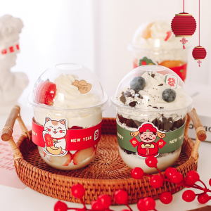 网红波波杯360ml蛋糕甜品杯子u型水果新年抱抱杯奶茶啵啵杯一次性