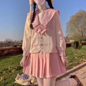 000人付款淘宝放学后的制服馆/冬椿雪兔/jk短袖衬衫白色奶黄粉色风琴