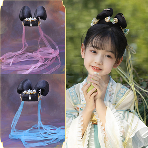 汉服假发儿童古装假发包宋制明制可爱女童古风造型头饰配饰套装