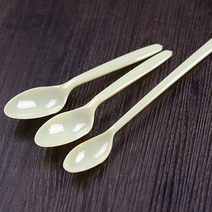 一次性塑料黄色汤匙饭勺子大号长更长短柄沙冰勺甜品调羹勺加厚