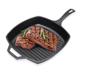 美国lodge铸铁牛排锅 家用方形条纹煎锅 通用无涂层不易粘锅