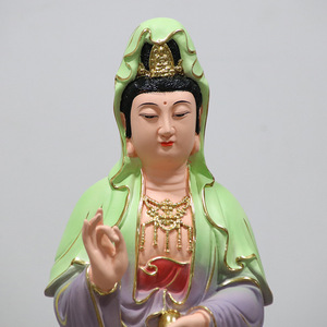 佛像厂家批发供应小型树脂佛像 65公分七彩站莲观音 树脂佛像摆件