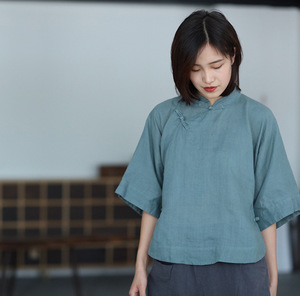 【民国故事】春夏款苎麻盘扣斜襟复古中式立领喇叭袖上衣短衫茶服