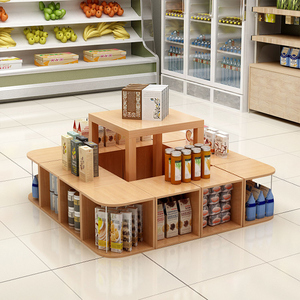 精品超市木质陈列道具盒子地堆展示架木条箱创意端架设计木盒木框