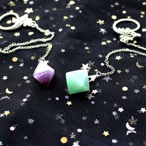 纯天然绿东陵玉紫水晶八面体神圣几何灵摆吊坠