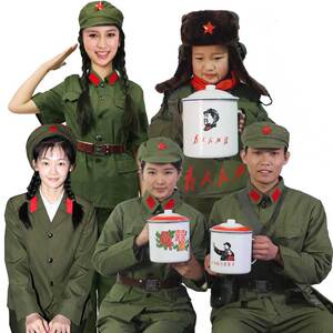 军装红领章65式老军装套装帽子解放帽红五角星帽徽完美饰界0131429