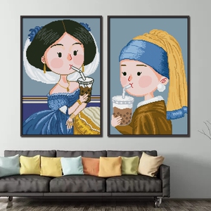 挂画十字绣diy带珍珠耳环的少女布罗格利公主初学者简单上手装饰