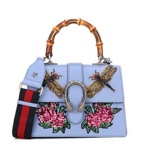 英国代购17秋冬 gucci embroidered 蓝色蜻蜓花卉拼贴单肩包