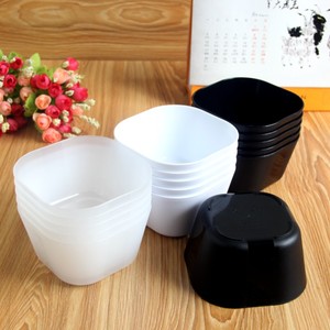 唯真百货 方形黑色透明塑料碗汤碗商用米饭碗粥碗四方碗儿童小碗