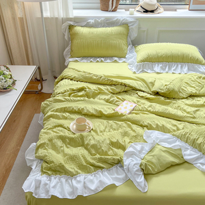 韩系花边泡泡纱羽丝棉透气夏被四件套机洗公主风柔软空调被夏凉被