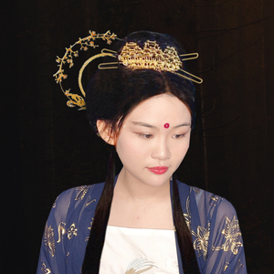 古风诃子裙发饰圣母光环云顶天宫发冠金环头冠唐风刻纹簪汉服头饰