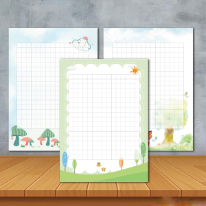 270格方格卡通信纸有横线a4纸彩图背景日记纸作文训练稿纸小学生