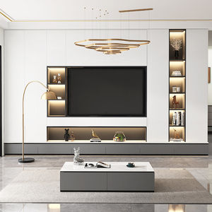 柜茶几组合现代简约高级感新款客厅背景墙边柜岩板电视柜99人付款