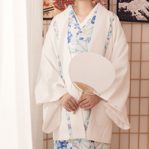 山鸟和色日式提花羽织冬季加绒和服罩衫