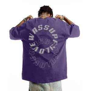 WASSUP FOLOVE高级感印花紫色短袖T恤男夏季新款纯棉宽松上衣潮牌