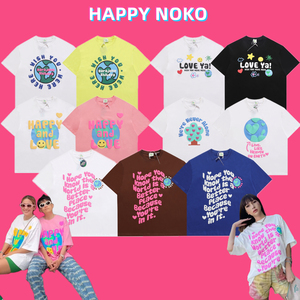 noko短袖正确欧阳娜娜同款半袖地球字母涂鸦发泡印花韩国潮牌t恤