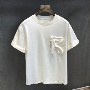 重工立体r上海外滩高级潮牌纯棉白色短袖t恤男士宽松美式半袖体恤