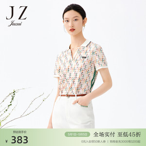 JZ玖姿商场同款女装夏季新款印花休闲字母Polo衫棉t恤JWCX80381